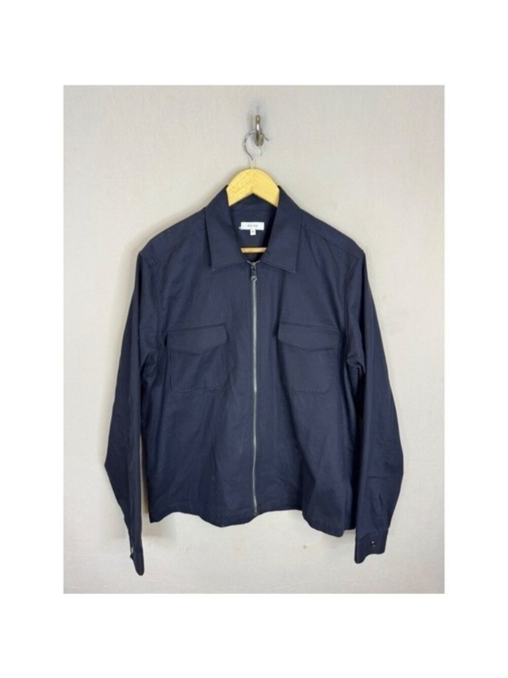 Reiss Gemini Navy Blue Zip Front Overshirt Jacket Mens XL Cotton Blend